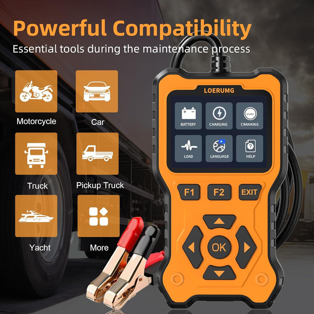 Car Battery Tester 12V 24V Load Tester,100-2000Cca Automotive Alternator Tester Battery Analyzer Digital Charg System Scan Tool Crank System Tester for Truck Marine Motorcycle SUV Boat.