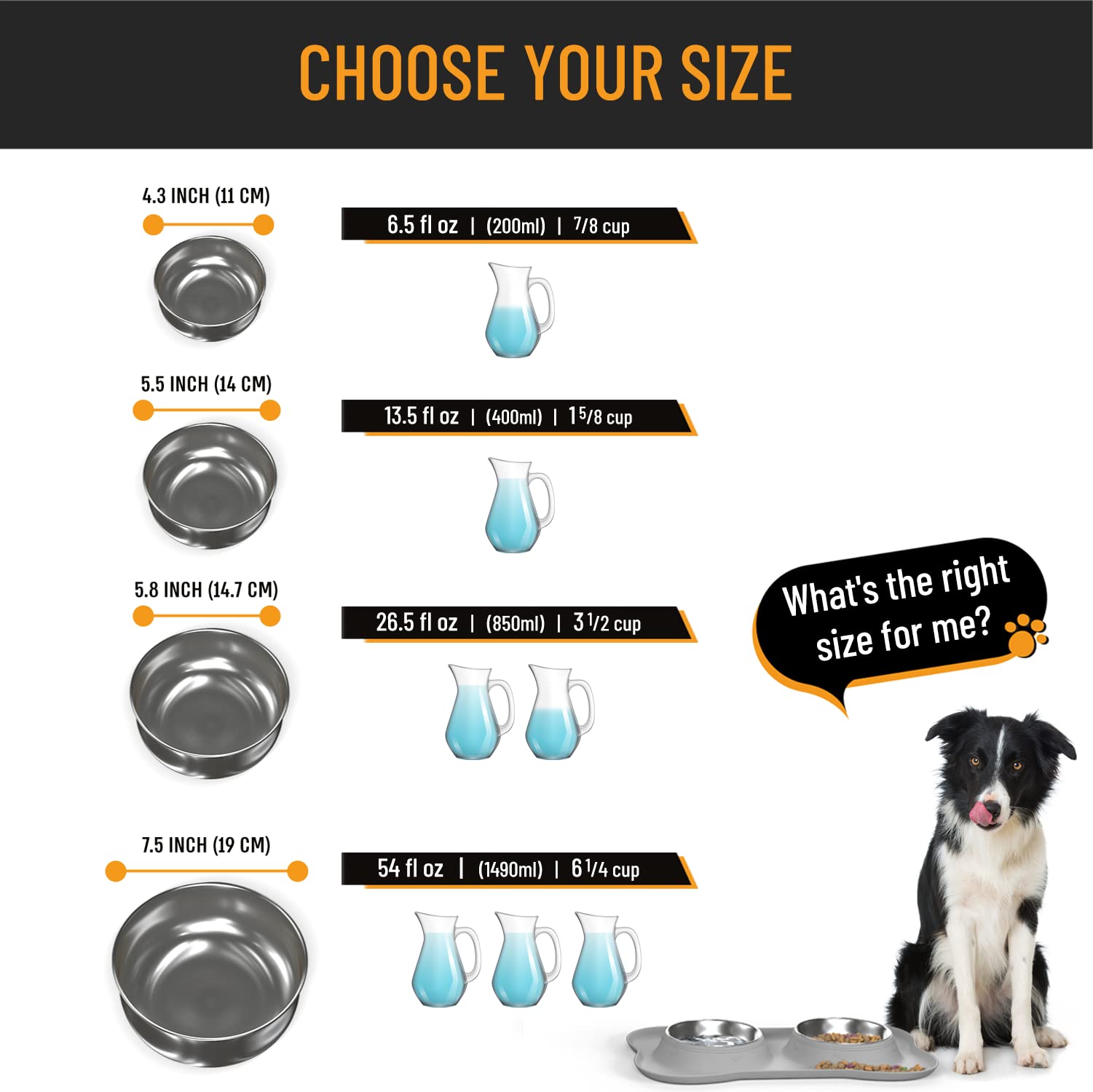 Active Pets Stainless Steel No Spill Dog Bowl Set - Mess-Proof Food & Water Bowls with Skid Resistant Mat, Small, Medium & Large Sizes