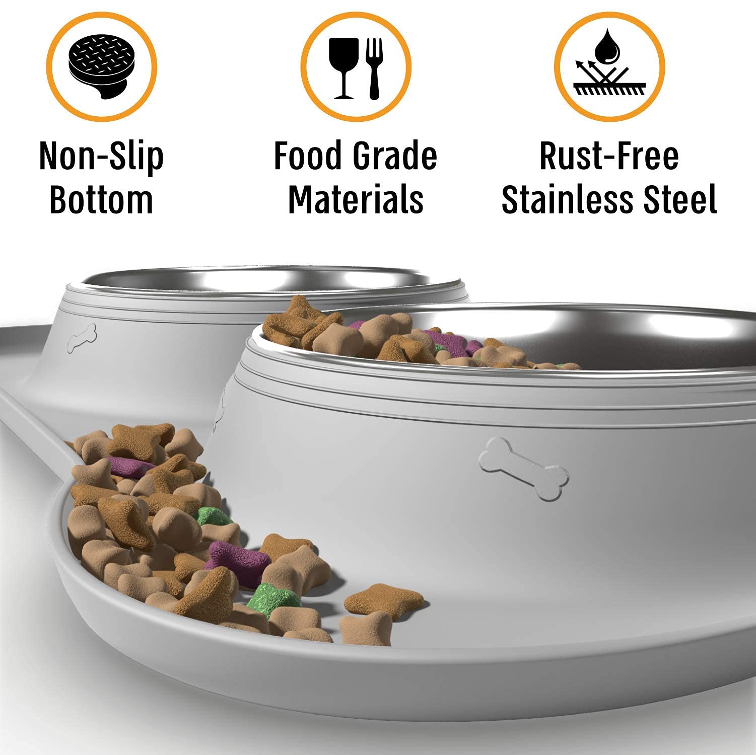 Active Pets Stainless Steel No Spill Dog Bowl Set - Mess-Proof Food & Water Bowls with Skid Resistant Mat, Small, Medium & Large Sizes